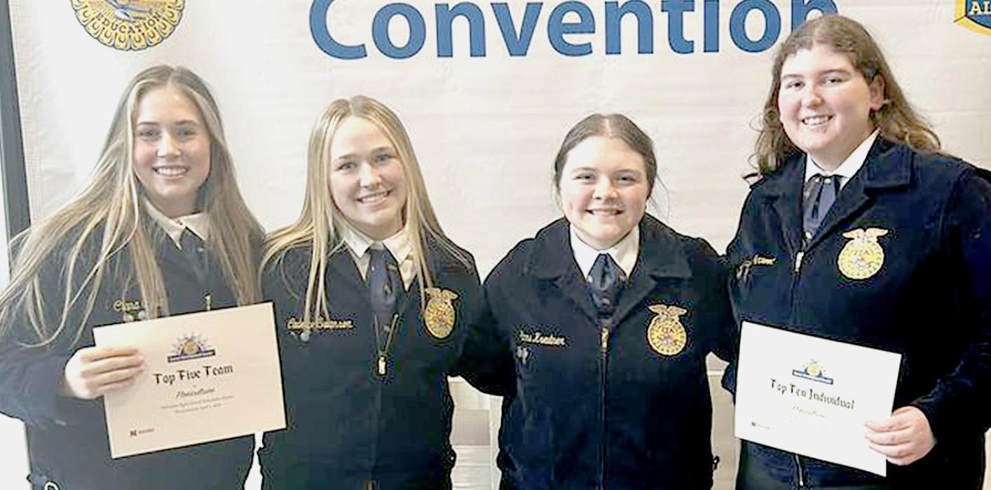 Fifth place Floriculture Team are pictured from L to R: Ciana Colvin, Cadence Swanson, Emma Kreutner, and Jenalee Garwood who was also an eighth place Individual.