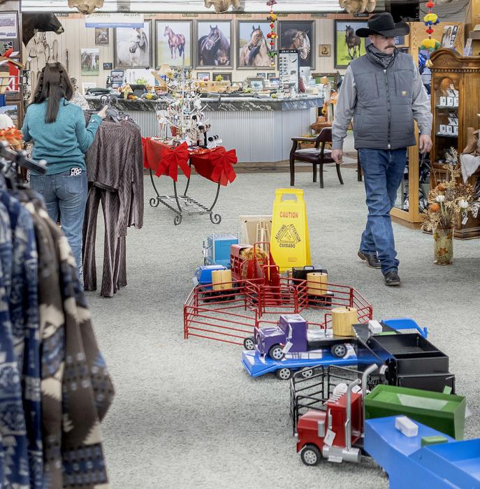 Young’s Western Wear has everything your cowboy or girl would want including semis and miniature ranch corrals.
