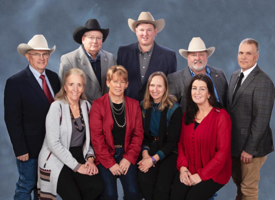 Pictured are back row, L to R: Jim Ramm, Butch Schuler, John Schroeder, Mark Goes, Keith Kreikemeier. Front row, L to R: Michele Cutler, Shannon Peterson, June Loseke, and Rosemary Vinton Anderson for Cherry County.