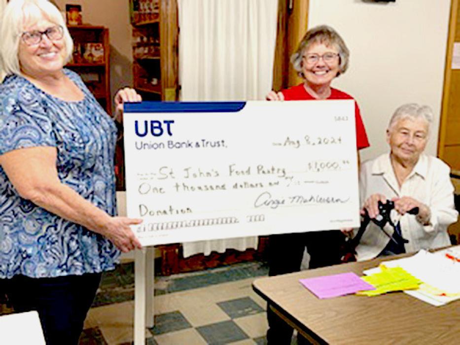 Union Bank donated $1,000 to St. John’s Food Pantry. The funds come from Union Bank’s community give back program for entities who are in need and helping out the greater good.
