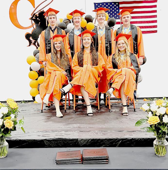 Cody-Kilgore graduates are pictured, back row, L to R: Dalton Keating, Parker Andrews, Byron Skinner, Dylan Naslund. Front row L to R: Barbora Bilkova, Urte Noreikaite, and Kassidy Roseberry.
