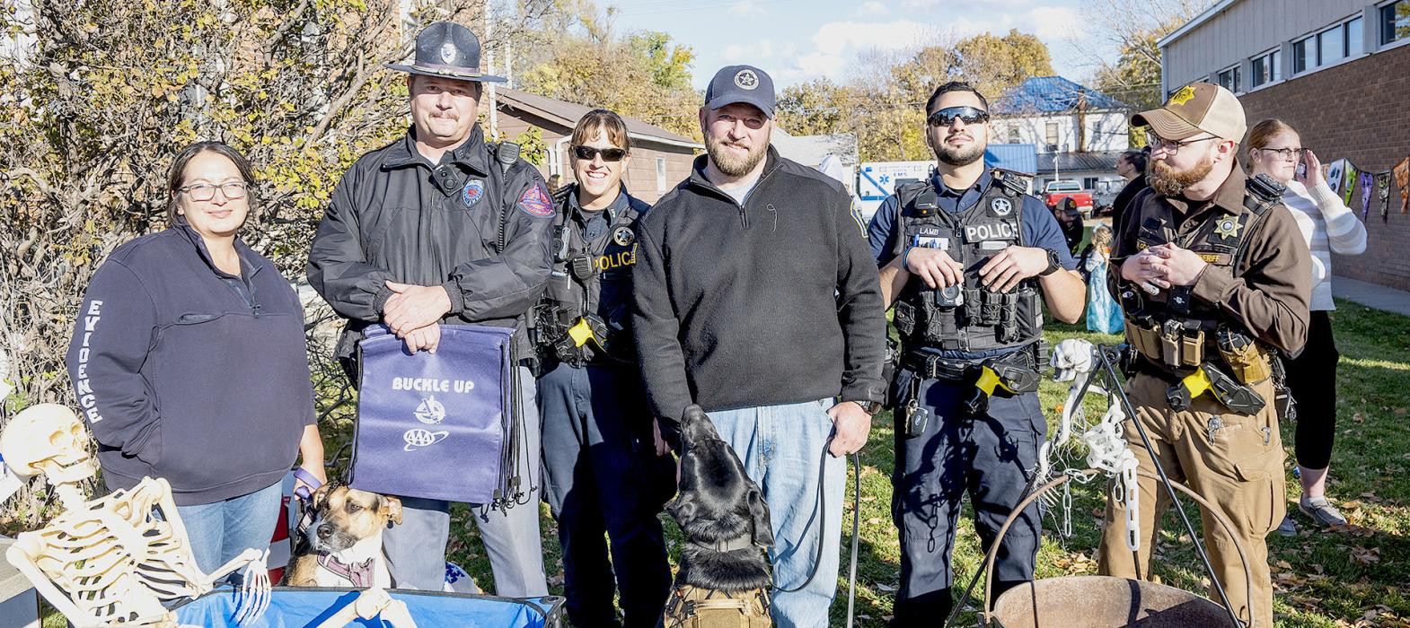 Scare in the Square was the brainchild of the Valentine Police Department years ago and they’re still at it. Pictured are Bobbi Johnson, Regan Wiebelhaus with NSP, Chief Dana Miller, Brandon Ormesher and Baker, Drew Lamb, and Deputy Weston Goodrich.