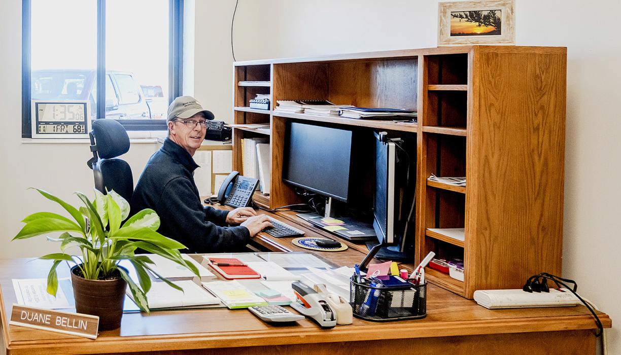Supervisor Duane Bellin in his new office which features sound proofing which allows trainings to take place. Bellin also gave tours, Friday, November 1.