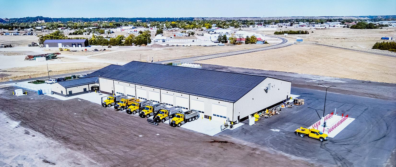 Several videos were on display in the Crew Room. Pictured above is a view from a drone. There are six bays for the snow removal trucks, and the bay on the right is for the crews to wash off their trucks after snow events, which helps maintain them in good working order.