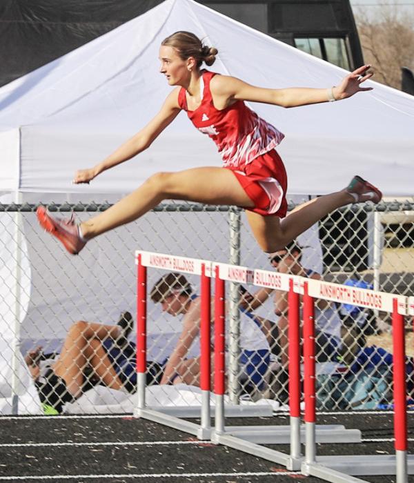 Paige Sprenger placed third in the 300 meter hurdles with a season record of 51.59. Photos by Nina-Maria Nelson