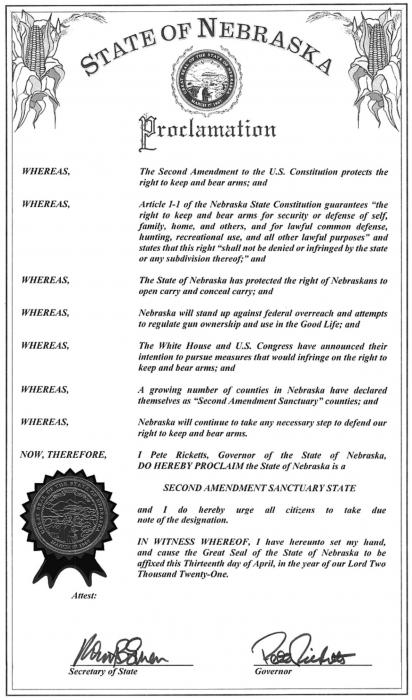 Gov. Ricketts Designates Nebraska as a Second Amendment Sanctuary State