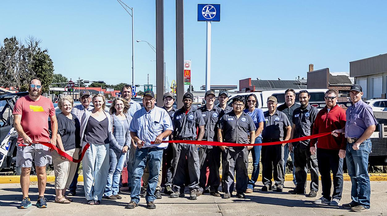 Thursday, September 19, 2024, Circle K Tire Pros held their Ribbon Cutting. Pictured are from L to R: Chris Hernstrom, Carolyn Moore, Larry Kluender, Jenny Moore, Konni Kluender, Michael Kluender, Rowdy Kluender, Brandon Whiting, Bobby Charles, Mason Hill, Trinity Danielson, Jesus Garza, Kristine Castellaw, Robin Roth, Mark Adamson, David Lopez, Zane Limbaugh, and Trenton Solida. Photo by Laura Vroman
