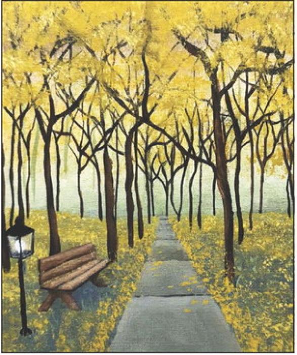 Madison Gambill created this colorful autumn walk. Her artwork will be on display at Security First Bank, Viaero, Sandhills State Bank, Union Bank and Trust, and Mid Plains Community College.