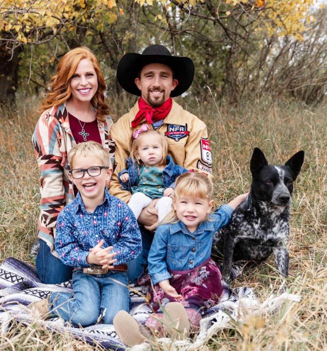 Garrett Shadbolt, of Merriman, with his family who, oftentimes, accompany him on the road.