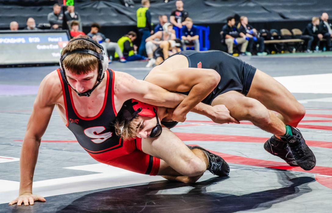 Rownan Eggert, 126#, during the first round wrestle backs.