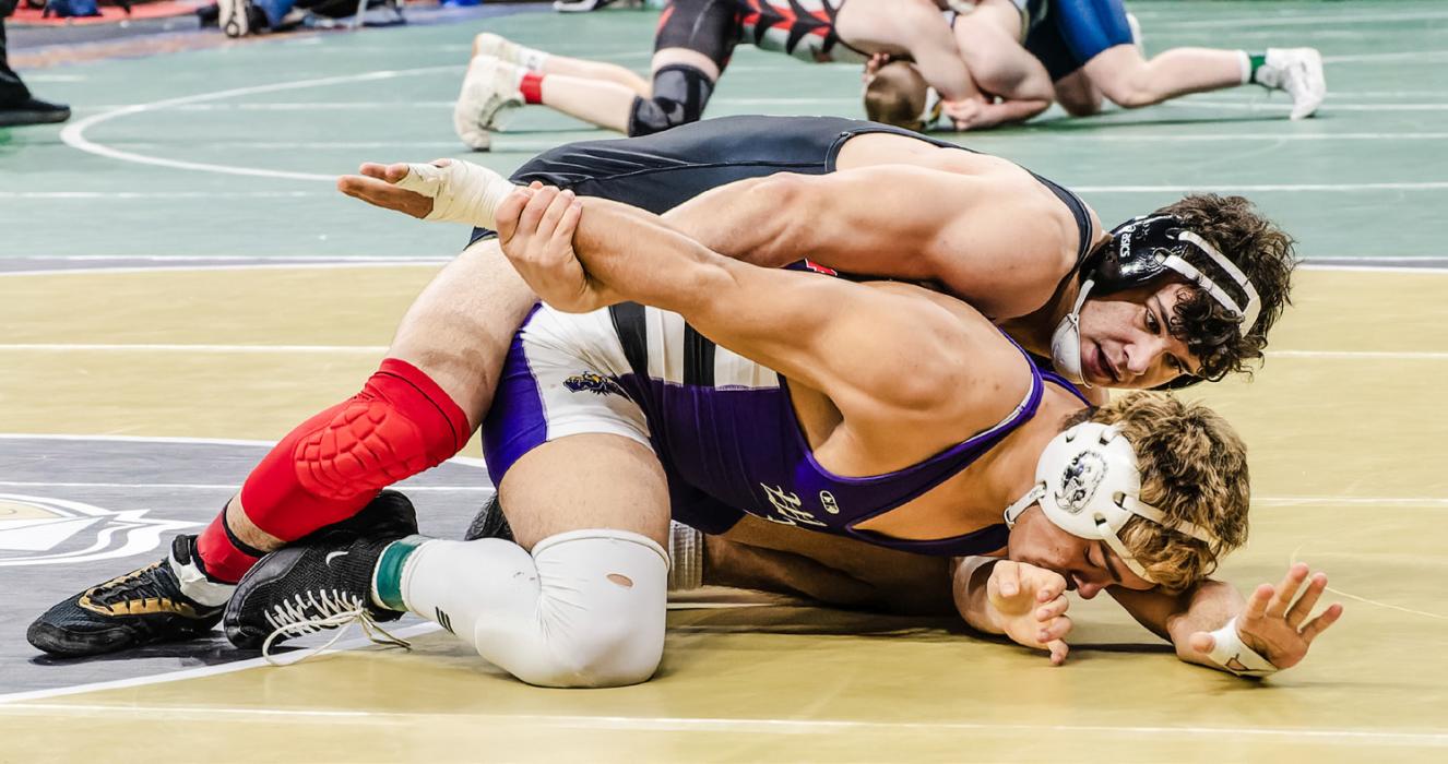 Jordan Bailey, 157#, first round at NSAA State Wrestling.