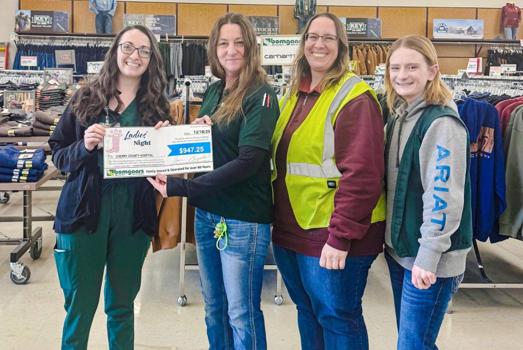 Pictured are L to R: CCH Radiology Manager Laura Eggert, Bomgaars Manager Jody Hissong, Alecia Lanz, and Abby Struckman.