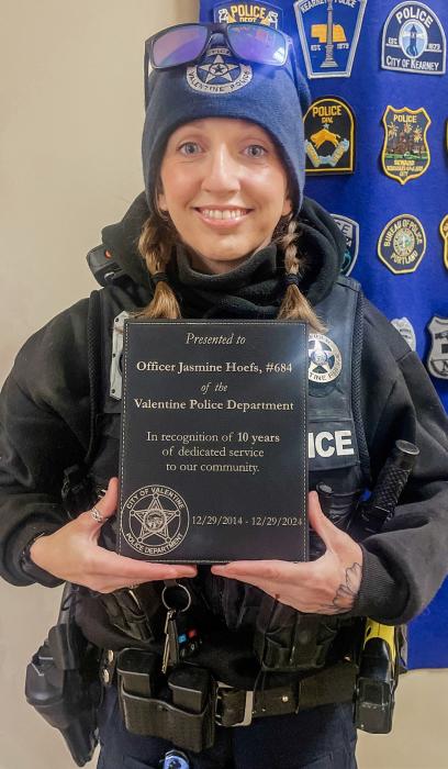Thank you for serving our community for 10 years Officer Jasmine Hoefs.