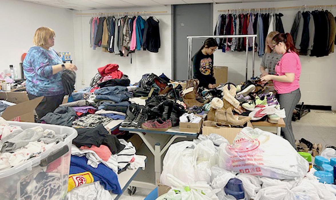 During the process of sorting and organizing, which is no easy task, Meadow’s friends helped. Pictured are Shaunae, Hailey, Meadow and Treasure.