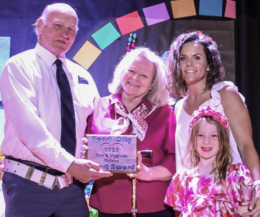 Don and Virginia Nelsen were the 2025 Heart City Heart Award recipients for their contribution to the community and for always going above and beyond, and are pictured with Jill Joseph-Austin and Juliette Arganbright. Photo by Amanda Long