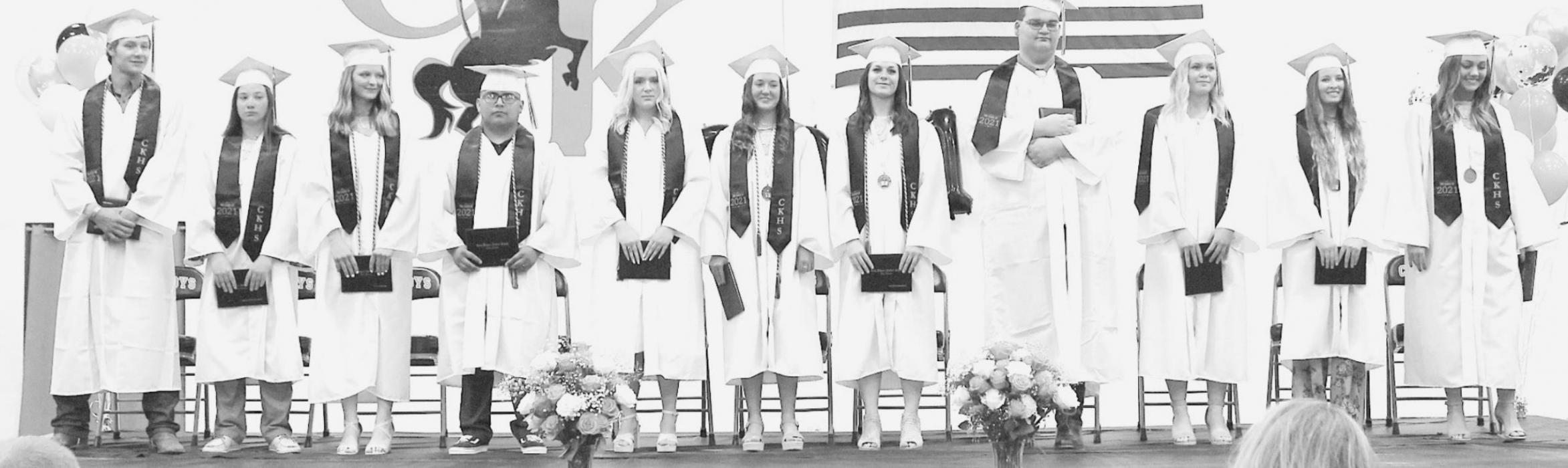 Cody-Kilgore’s graduates are from L to R: Taylor Cady, Abi Donner, Tehya From, Jesus Garza, Tatym Jespersen, Emmalea Olson, Elle Ravenscroft, Blake Schneider, Amanda Toren, Sadie Vander Wey, and Shaelyn Welch. Photo by Ms. Richie