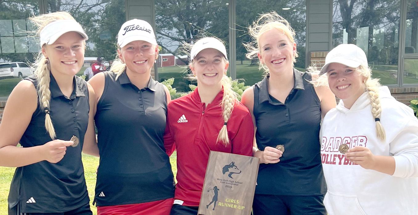 The Lady Badger golf team are runner-ups and medal winners. They’re pictured from L to R: Joni Cox, Grace Murphy, Sam Sprenger, Rylee Wackler and Tierney Miller.