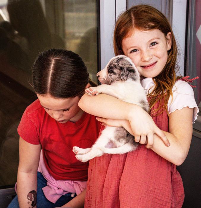 A precious loving day with precious loving puppies, and sweet young ladies.