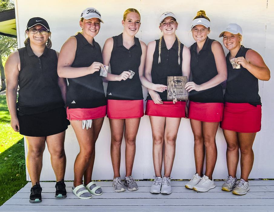 Second place team are pictured from L to R: Leti Alvarez, Grace Murphy, Rylee Wackler, Sam Sprenger, Joni Cox and Tierney Miller.