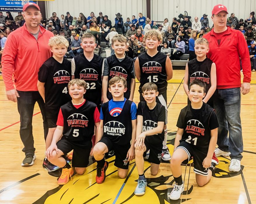 Back row, L to R: Assistant Coach Kurt Arganbright, Cameron Wackler, Evan Moosman, Trey Benson, Orion Markley, Kade Argenbright, Head Coach Allen Daugherty. Front row, L to R: Lincoln Bargen, Duke Daugherty, Spencer Beebout, and Blake O’Kief.