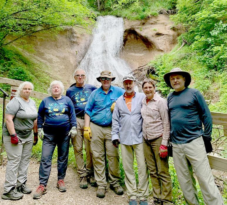 The American Hiking Society Trail Crew volunteered their time in repairing the trail at Fort Falls.