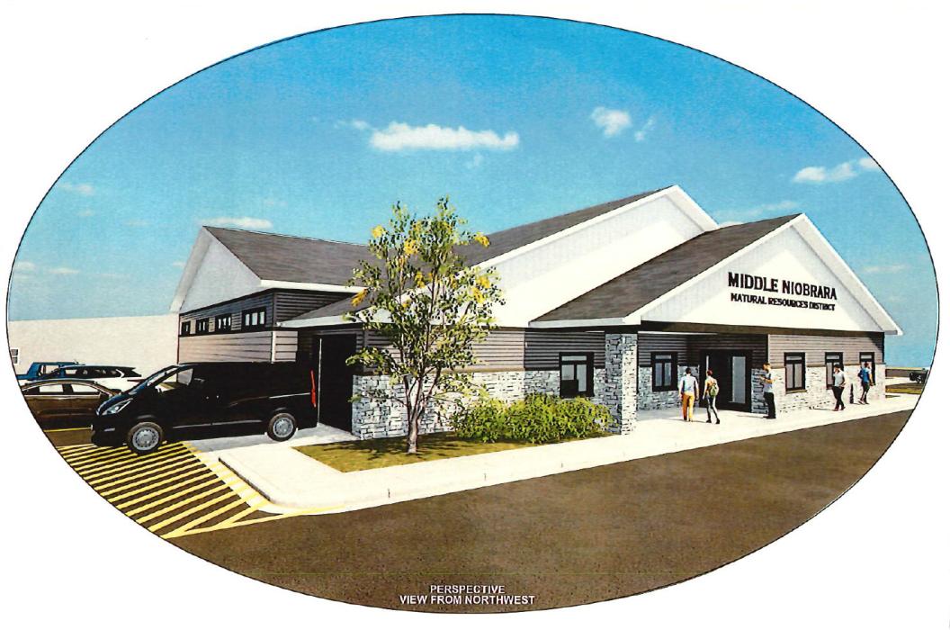 A rendering of the Middle Niobrara Natural Resources District’s proposed new building at 303 E. Highway 20 in Valentine. Meetings will be held in Valentine on March 10, 2025 and in Ainsworth March 21.
