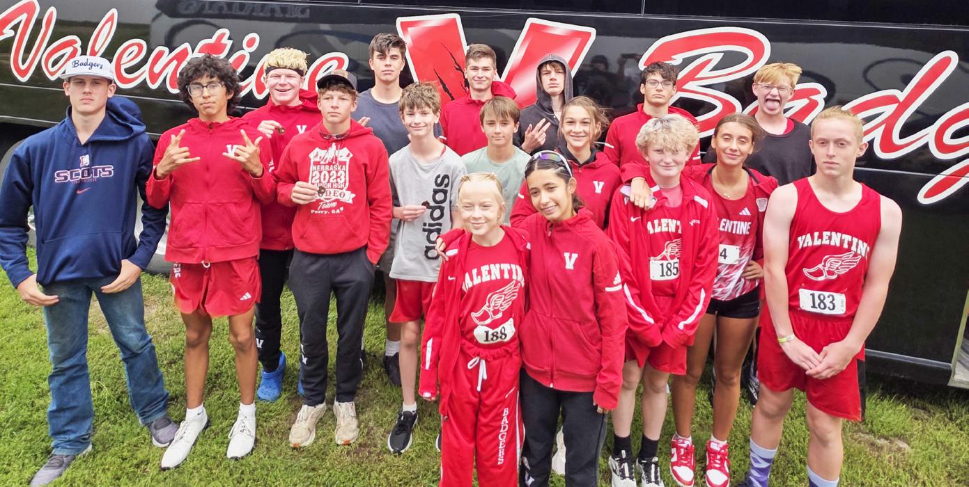 The XC team is pictured from L to R: James Ayers, Tanner Two Strike, Isaac Utecht, Deklin Titus, Duncan Mosner (back), Reed Greenough (middle), Landen Mooney (back), Tyler Williams (middle), Boone Jespersen (back), Kealy Titus (middle), Allen Ward (back), Kyrel Michalek (middle), Taylie Fletcher (middle), Jakob Purdum (back), Wade Daugherty (middle), Amelia Wonnenberg (front left), and Mariana Azarcoya (front right).