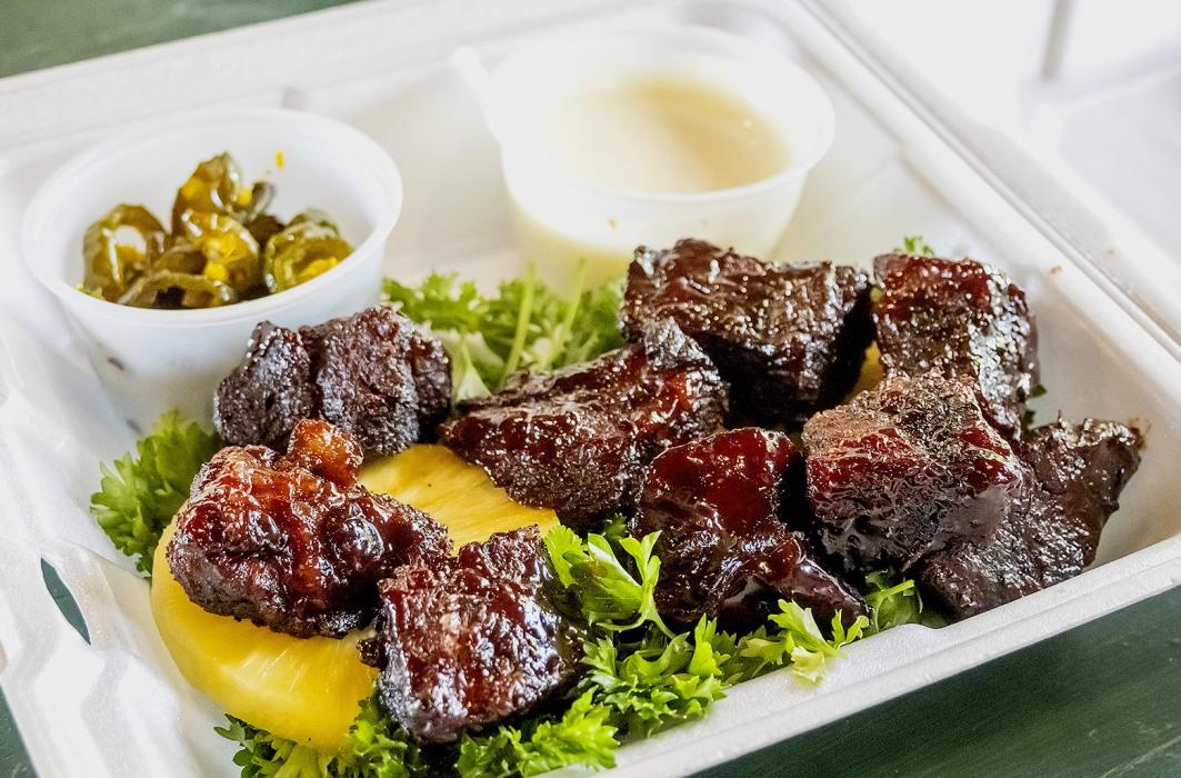 From the flame - smoke - coals - were chicken, ribs, and beef. Some were plated - rather styrofoamed - with parsley, red plaid picnic papers, tinfoil - or nothing at all, you could tell each grillmaster put in a lot of work to make their BBQ and sides.