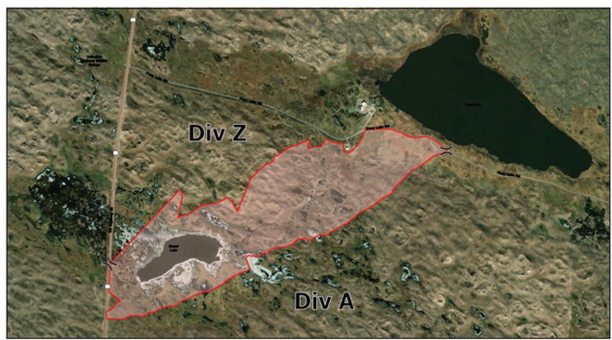 A map provided by U.S. Fish and Wildlife Service shows the outline area of the acres that burned at Valentine National Wildlife Refuge which threatened headquarters. The SEAT plane dropped two loads near the west end of Round Lake, by Highway 83, to keep the flames in check.