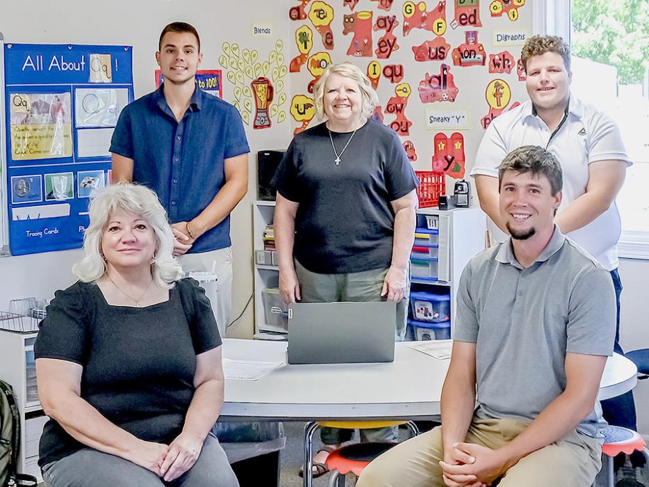 Pictured are from L to R: Ann Sprengler, Noah Ohlmann, Candy Ohlmann, Stephen Krause, and Andrew Roehl. Photo by Laura Vroman