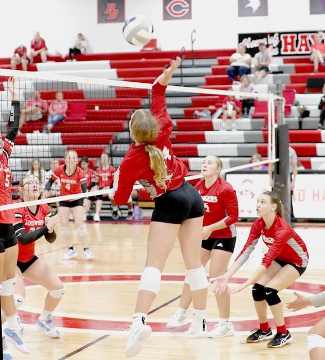 Danika Janssen #14 spiking the ball in the game against the Lady Dawgs, Saturday, September 14, 2024. Photos by Nina Maria Nelson