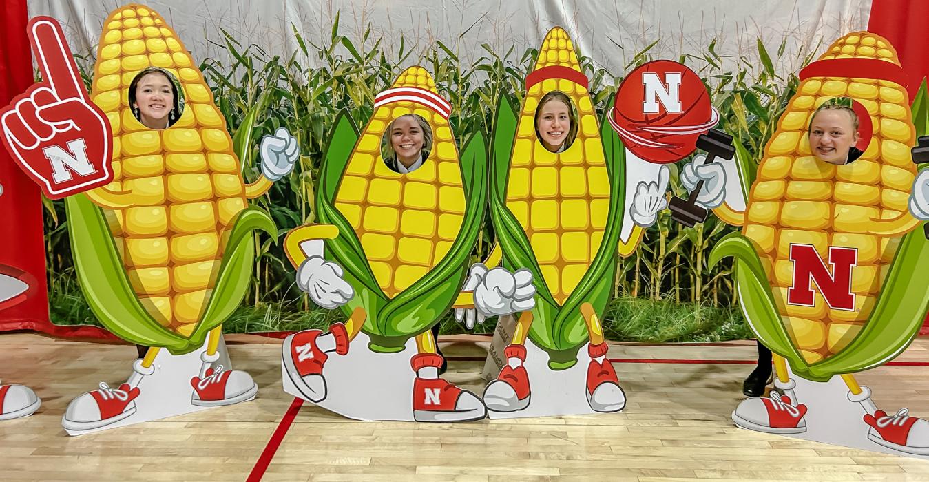 Fun loving freshman Leah Osnes, Haddie Mundorf, Annalena Nelson and Addison Stec at State FFA. Photo by Nina Maria Nelson