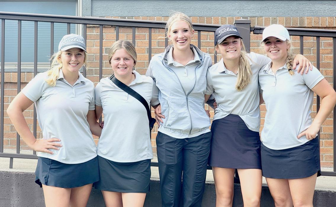 The girls golf team tied for third at West Holt’s invite, Thursday, September 5, 2024. Pictured are from L to R: Grace Murphy, Jojo Jordan, Rylee Wackler, Joni Cox, and Tierney Miller.