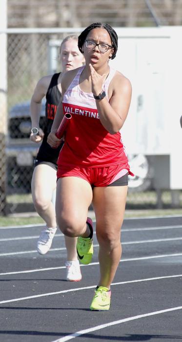 The 400x400 Meter Relay finished in sixth place with the team of Saylor Biltoft, pictured, along with Aubrey Benson, Christen Larsen-Malard, and Samantha Sprenger.
