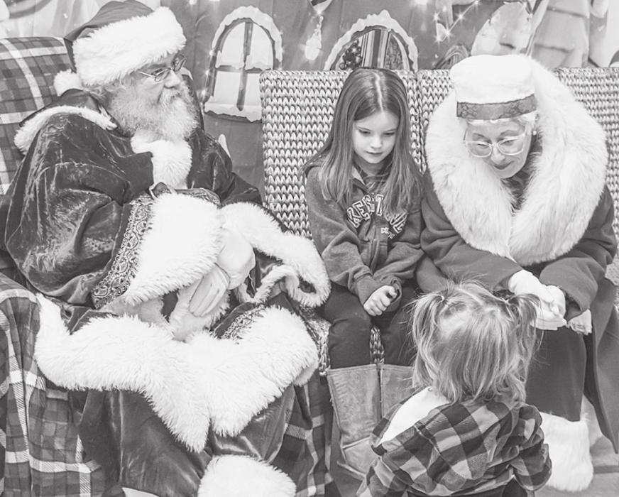 Santa and Mrs. Claus visit with youngsters to see what they’d like for Christmas. It’s important for the elves to know what to continue working on as Christmas gets closer, and closer, and....well, it’s only 24 days away!