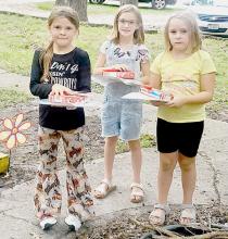 Sophia Harms, Bristol Danielski, and Adalynn Beeken bridged to Brownies.