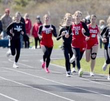 Lexi Long #3 competes at the O’Neill meet. The 4x800 Meter Relay team of Christen Larson, Lexi Long, Rylee Wackler and Samantha Sprenger placed 10th with 12:59.53.