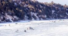 Beeds Landing at Merritt Reservoir was a busy place Saturday, January 29, 2022. Ice fishing teams took to the ice on a balmy 57 degree day to catch the biggest fish, or the most for a chance at a lovely first prize. Photo by Laura Vroman