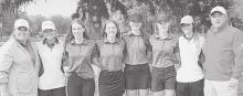 Pictured are from L to R: Coach Hoedek, Jaycie Cox, Kaylee Hanson, Kaetryn Bancroft, Mekallyn Bancroft, Becca McGinley, Nicole Williams, and Coach Muirhead.