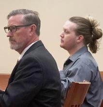 Public Defender Todd Lancaster and defendant Kevin T. Kilmer listen as the verdict is read, Tuesday, August 8, 2023.