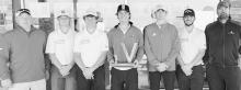 Pictured are from L to R: Coach Devin Muirhead, Chris Williams, Brysen Limbach, Ryan O’Kief, Jackson Ravenscroft, Sean Springer and Coach Larsen.