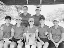 Pictured are back row, JV: Maddy Pilakowski, and Kaylee Wenig. Front row, varsity, L to R: Mekallyn Bancroft, Kaetryn Bancroft, Nicole Williams, Becca McGinley, and Jaycie Cox.