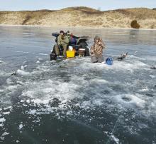 Blue skies, smooth ice, and a great day for the Cork Thornton Memorial Ice Fishing Tournament. Photo by Jenny Moore