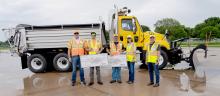 Pictured are from L to R: District 8 engineer Mark Kovar, District 8 winners Chad Shaul and Tyrel Yager, and NDOT Director Vicki Kramer.