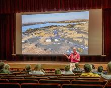 Guest speaker Greg Bragg shows an aerial view of Nebraska Star Party’s venue at the Snake Campground at Merritt Reservoir - which can be seen off in the distance. He shared information about the eye pieces for telescopes. Photos by Laura Vroman