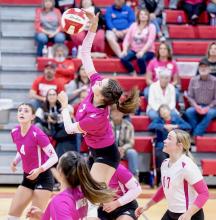 Savannah Fullerton with the attack vs Todd County. Photo by Chris Mosner