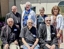 Diocese of Grand Island Bishop Joseph D. Hanefeldt, Past GIDCCW Province Directors Darleen Schulte of Prince of Peace Parish, Kearney; Susan Johnson of St. Nicholas Parish, Valentine; Marylin Ericksen of St. Mary’s Parish, Mullen; Fr, Lou Nollette of St. Mary’s Parish, Nenzel; North Platte Deanery Spiritual Adviser, Fr. Dave Rykwalter; Grand Island Deanery Spiritual Adviser; and Fr. Stephen Deaver, GIDCCW Spiritual Adviser. Not pictured Fr. C. P. Varghese, Alliance Deanery Spirituality Adviser.