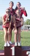 Girls 4x100 m relay Champions, Mia, Maeli, Clarrah, and Danika.