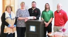 Pictured are from L to R: Executive Director, Sandhills Area Foundation Carolyn Moore, Sandhills Area Foundation President Kim Marlatt, Chesterman Coca-Cola Area Manager Nate Modlin, Chesterman Coca-Cola Long Pine Operations Supervisor Chad Gaver, and Chesterman Coca-Cola General Manager Brian Gilliland. Photo by Tina Boone