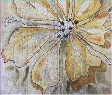 Exploring different mediums, June Sheppard is creating with fabric and thread, and uses denim as her favorite canvas.